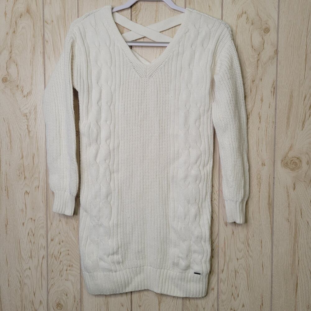Hollister Ivory White Knitted Long Sleeves Mini Sweater Dress S